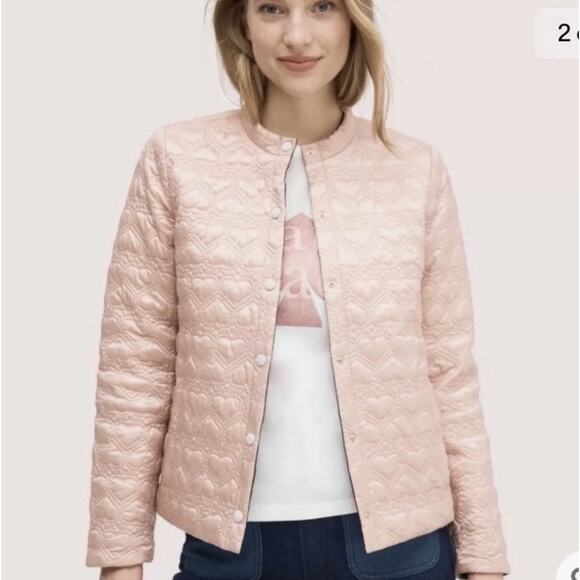 kate spade Jackets & Blazers - KATE SPADE Reversible Quilted Heart Satin Black Pink Ruffle Hem Jacket Coat M